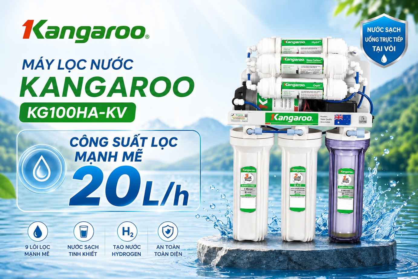 Máy lọc nước Kangaroo KG100HA-KV Công suất lọc mạnh mẽ 20l/h